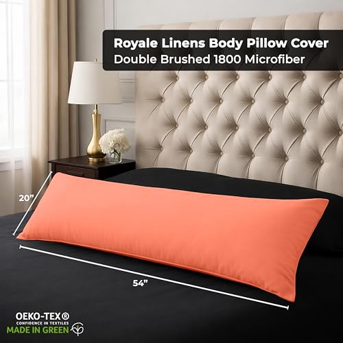 Image of ROYALE LINENS Body Pillow Cover - Double Brushed 1800 Microfiber - 20 inchx54 inch with Hidden Zipper Closure - Wrinkle & Fade Resistant - Super Soft Body Pillowcase 2 Pack (Coral, Pack of 2)