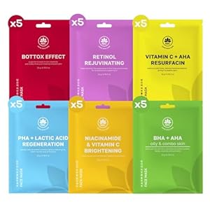 Complete Korean Face Mask Pack of 30 Hydrating Sheet Masks for All Skin Types | Refreshing, Moisturizing, Exfoliating, Anti Aging Face Masks Skincare | Vitamin C, Collagen, Retinol, Hyaluronic Acid