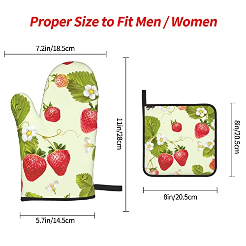 Yilequan Lovely Strawberry Print Oven Mitts And Pot Holders Sets,Kitchen Oven Glove High Heat Resistant 500 Degree Oven Mitts And Potholder,Surface Safe For Baking, Cooking, Bbq,Pack Of 3, One Size #TOP3