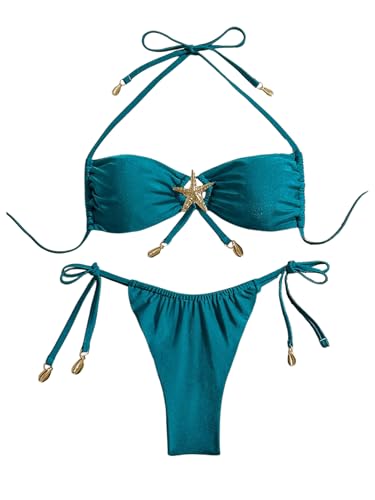 Milumia Women's 2 Piece Bikini Set Halter Tie String Thong Bathing Suits
