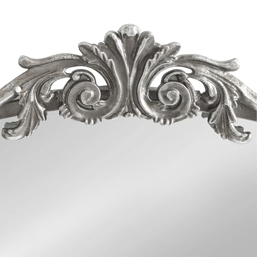 Image of Kate and Laurel Arendahl Traditional Arch Mirror, 24 x 36, Antique Silver, Baroque Inspired Wall Decor