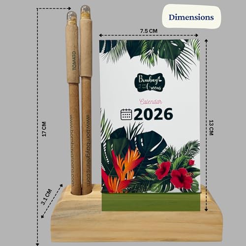 Image of 2026 Eco-Friendly Desk Calendar with Wooden Stand & Plantable Seed Pens and Diary - Sustainable 2026 Calendar Planner for Home & Office - Zero Waste New Year Gift & Grow Your Own Plant Kit by Bombay Greens