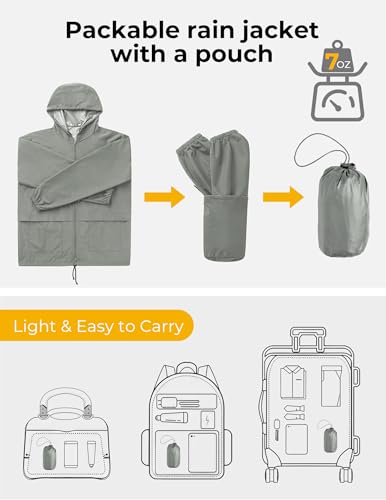 Image of COOFANDY Mens Packable Rain Jacket Lightweight Waterproof Raincoat with Hood Outdoor Rain Gear Travel Hiking Cycling