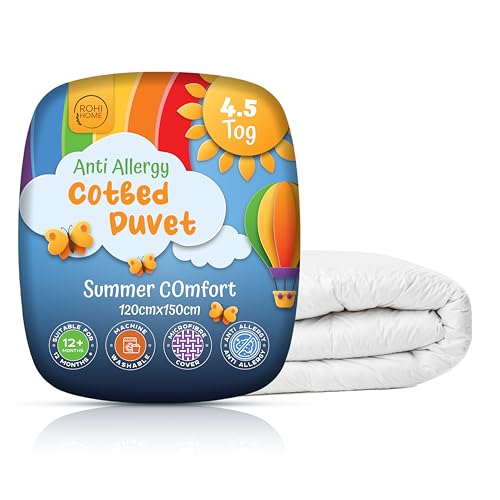 Rohi 4.5 Tog Cot Bed Duvet Microfibre Anti-Allergy Toddler Duvet Lightweight Breathable & Ultra Comfy Baby Quilt 120cm x 150cm