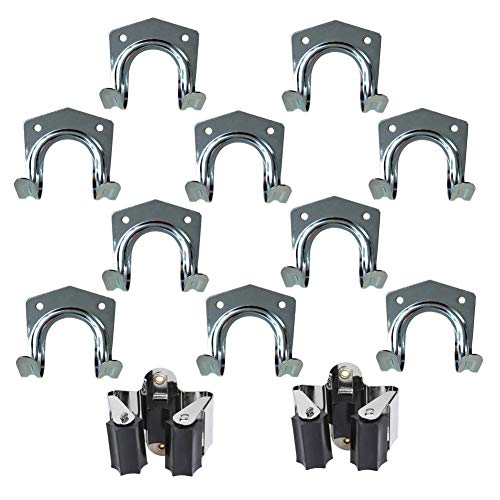Soporte para herramientas de 3-H de chapa de acero de 1 mm, soporte de pared para herramientas de jardín con mango en T, incluye tornillos de acero inoxidable y tacos (12)