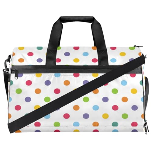 White Gym Bag for Womens Mens with Shoes Compartment, Coloured Dots Duffle Bag for Airplane Sport Gym Tote Bags Yoga Waterproof Weekender Travel Bag2