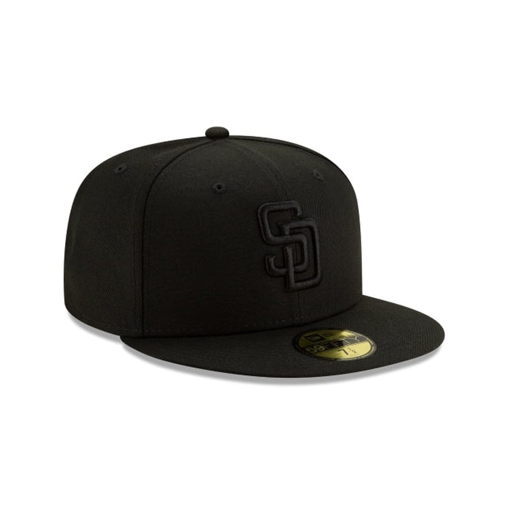 New Era MLB 59FIFTY San Diego Padres Baseballkappe, Schwarz auf Schwarz, authentische Kollektion, tailliert auf Feld