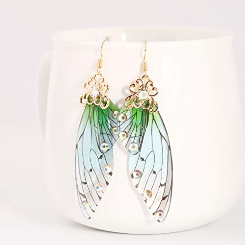 CH Handmade Fairy Simulation Butterfly Wing Earrings Foil Rhinestone Earring Romantic Jewelry2
