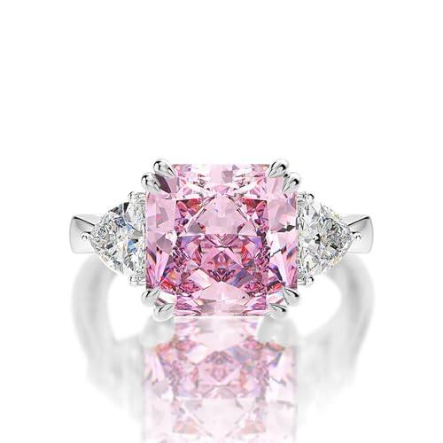 Women's Engagement Rings, 5 Carat Baguette Cut Pink Moissanite Ring 10X10mm in Sterling Silver, Beautiful Engagement Gift for Wife