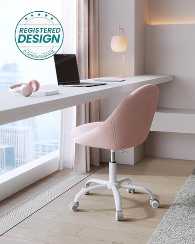 Miniatura 4 de SONGMICS Silla de Oficina en Casa, Silla Giratoria de Algodón y Lino, Silla de Escritorio, Acolchada con Espuma, Altura Ajustable, para Estudio, Dormitorio, Rosa Jalea OBG020P01