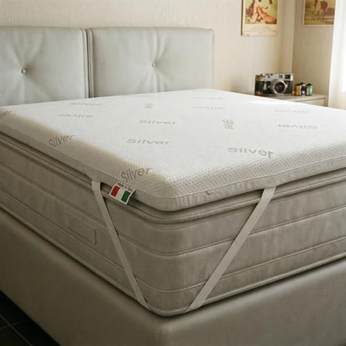 Topper Vault avec Housse Silver - Surmatelas Simple 80x190 cm Made in Italy, Protège-Matelas Hauteur 5 cm avec 4 élastiques de Fixation, Garnissage en Plaque de ouate résinée 750 g/m²