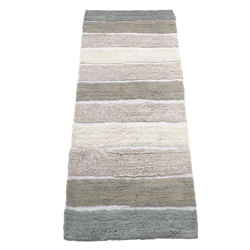 Chardin Home CHB030-3 Cordural Stripe Bath Rug Runner With Skid Resistant Latex Spray Underneath. Bluish Gray-Beige cover