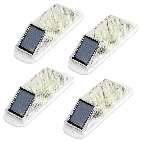 Aolyty Solar Warning Lights Outdoor, Bright Solar Strobe Lamp with Strong Magnetic Base, IP54 Waterproof LED Beacon Light 4 Pack for Vehicle, Driveway, Construction Site, Truck (White)