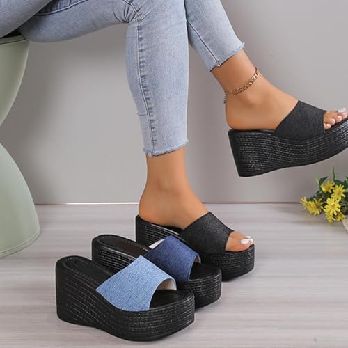 Maylrvjv Wedge Platform Womens Sandals – Comfortable Open Toe Slip On Flat Slides, 2.75Inch Casual Summer Sandals for Women,Black4