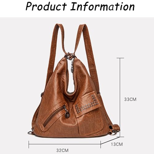 Slouchy Shoulder Bag Multiple Pockets Convertible Studded Backpack Large Slouchy Hobo Crossbody Bags Vintage Tote Purse Studs3