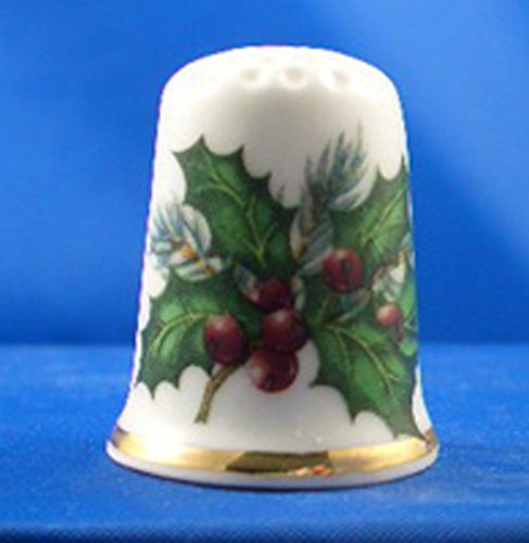 Birchcroft Dé à coudre en porcelaine de collection – Merry Christmas 2023 – avec boîte en forme de dôme