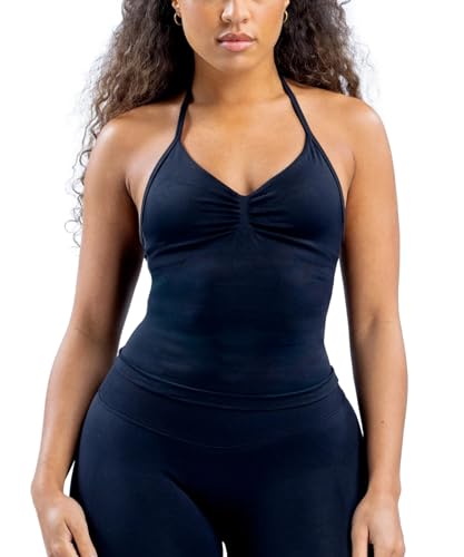 Women's Workout Longline Strappy Halter Top with Built-in Bra Backless Gym Tank Top