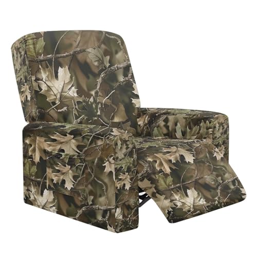 Talayituse Hunting Camo Print Recliner Chair Covers, Stretch Recliner Cover with Elastic Bottom, Soft Lazy Boy Reclining Rocker Slipcover for Living Room