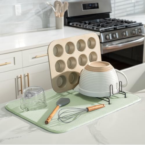 Image of S&T INC. Dish Drying Mat, 18 inch x 24 inch, XL, Mint Green