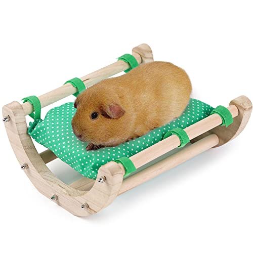 JanYoo Bett / Matte für Meerschweinchen, Igel oder Kaninchen, Spielzeug, Käfigzubehör, Stuhl, Hängematte, abnehmbar, Holzrahmen, Dunkelgrün Cover