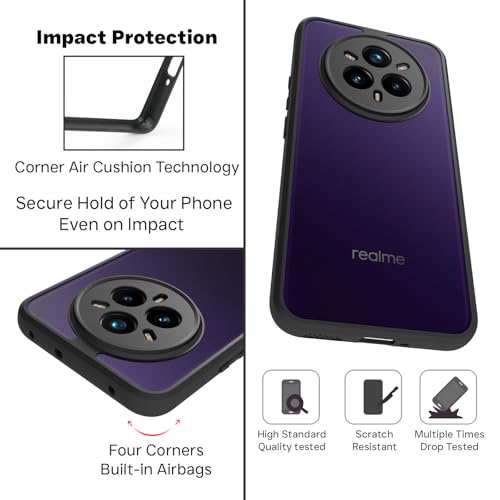 Image of RIGGEAR Shockproof Sleek Hybrid Armor Back Cover Case for Realme 14 Pro Plus 5G (Smoke Black Matte PC + Black TPU Bumper)