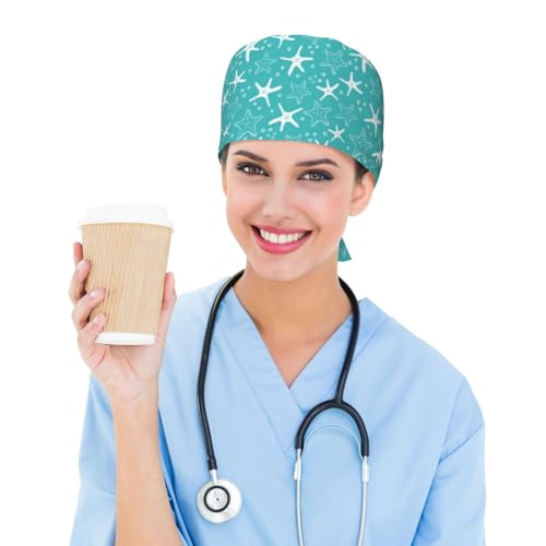 Image of Working Cap Scrub Cap with Sweatband Adjustable Unisex Women Tie Back Hat Nurse Surgical Caps