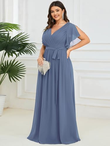 Image of Ever-Pretty Plus Women's Chiffon Bridesmaid Dress A-Line Empire Waist Floor Length Plus Size Formal Wedding Guest Dresses