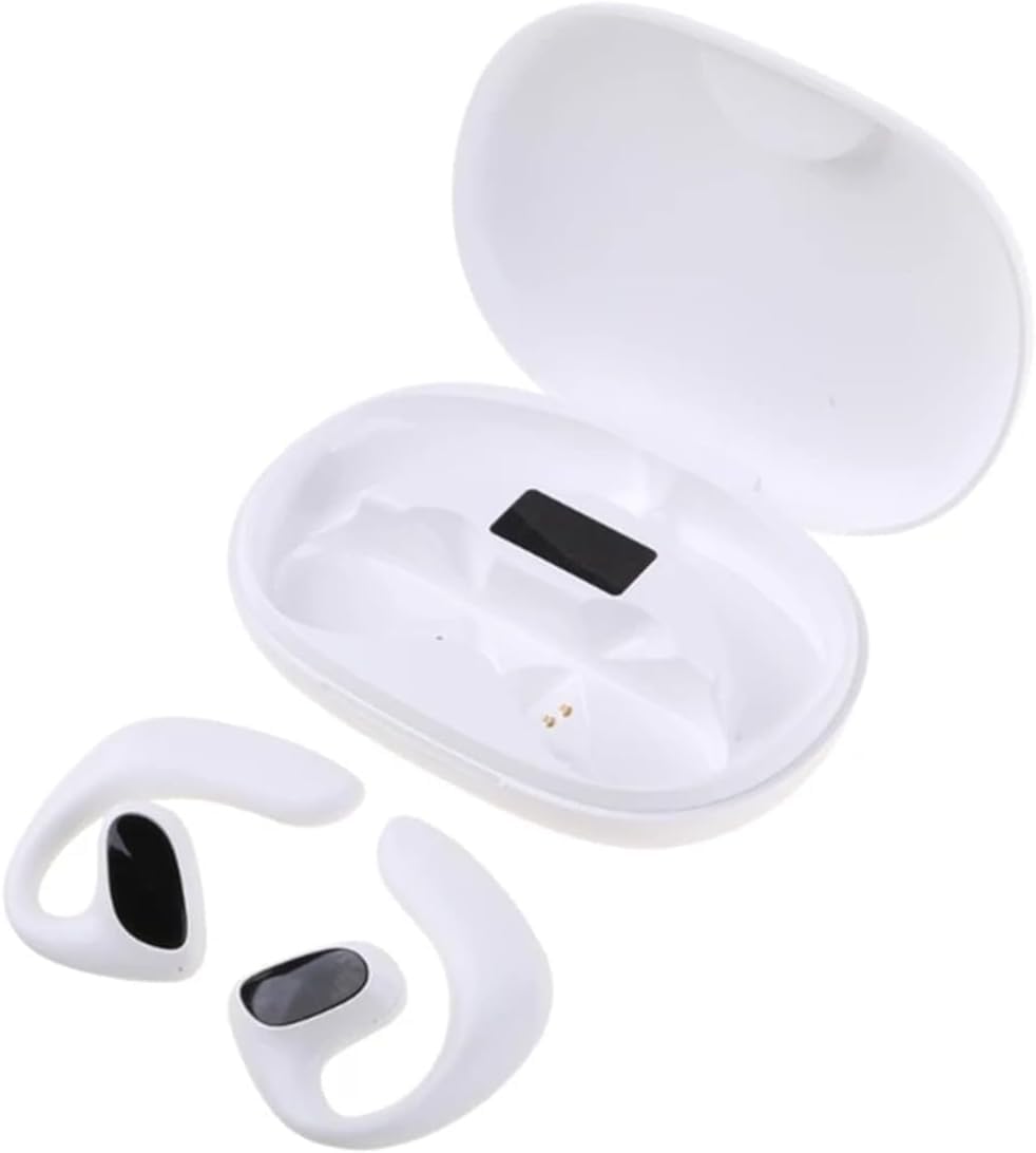 Open-Ear-Headphones with Microphone Wireless Earbuds Bluetooth Light Emitting Diode Display HiFi Stereo Sound Waterproof Sport Earbuds Noise Cancellation for Smart Phone Laptop Computer Sports White