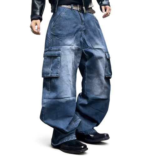 Pantalones cargo de varios bolsillos para hombre que buscan vaqueros cómodos y holgados retro