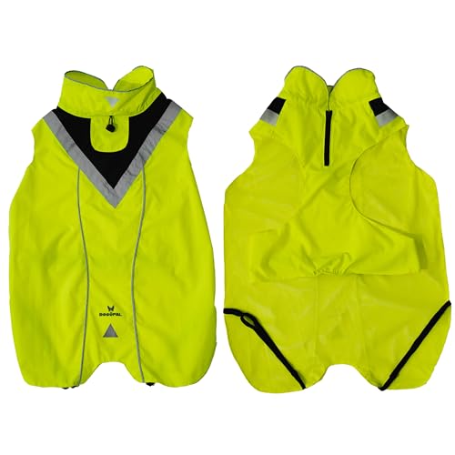 DOGOPAL Regenmantel Hund wasserdicht für kleine & große Hunde - Gelber Hunderegenmantel mit Reflektorstreifen - Wasserdichter Hundemantel, Regenschutz & Regenjacke (Gelb, XL)