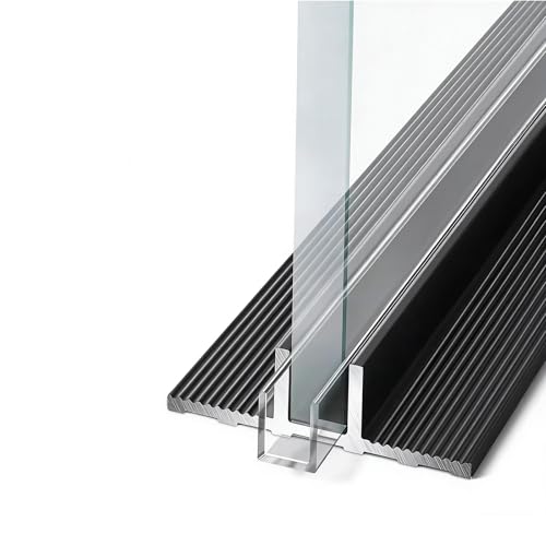 2 profilés en U profonds en aluminium de 100 cm pour porte de douche sans cadre, bande de fixation pour verre encastrée au sol, installation facile(T-Type...