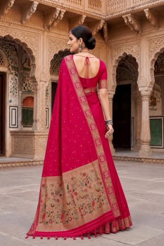 Image of Women's Paithani Silk Tassel Finish Saree Ethnic Unstitched Blouse Piece