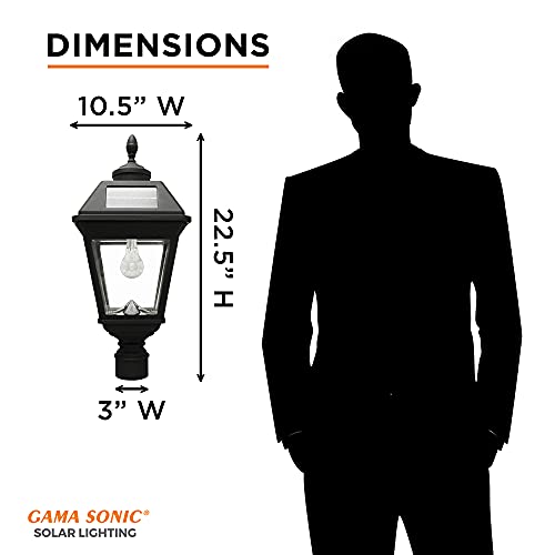 Gama Sonic Imperial Bulb Solar Outdoor Post Light, Black Aluminum, 3-Inch Fitter For Lamp Posts Or Pier Mount (Sold Separately), Warm White 2700K, 97B012 #TOP7