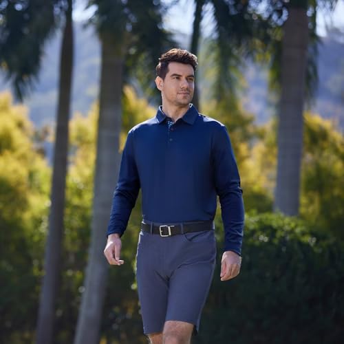 Image of Mens Polo Shirts Short and Long Sleeve Casual Solid Stylish Dry Fit Performance Designed Collared Golf Polo Shirts for Men