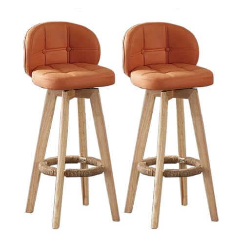 Juego de 2 taburetes de Bar giratorios, Asiento con Cubierta de Tela tecnológica Naranja, sillas de Bar con reposapiés, taburetes de Barra de Desayuno para Cocina con Isla para el hogar