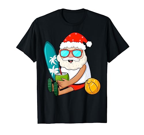 Summer Christmas in July - Tropical Santa Surfing Hawaiian Camiseta