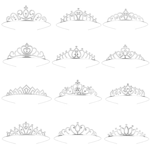 GLITZJOY Tiaras for Women 12PCS Sparkly Rhinestone Princess Crown Headband Cute Small Tiara for Adult Women Crown Headbands Set for Birthday Party Costume Wedding Halloween