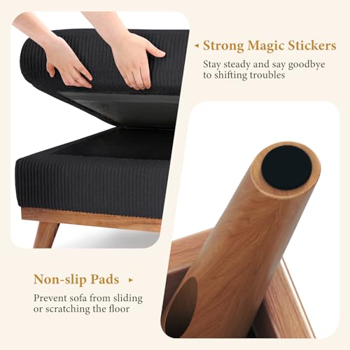 Image of Vesgantti Large Ottoman for Modular Sofa, 29.5 inch Corduroy Ottoman with Spring Cushion, Rectangle Foot Rest for Couch, Entrance Footstool with Wood Legs, Footstool for Living Room, Bedroom, Black