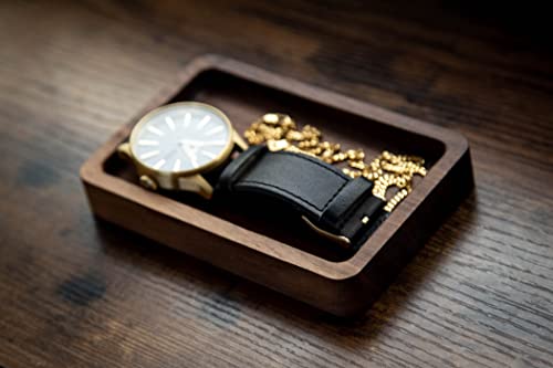 Muujee Rectangle Wood Tray - Small Jewelry Dish Wooden Trinket Tray Wedding Anniversary Birthday Gift Ideas - 5.5" X 3.5" #TOP3