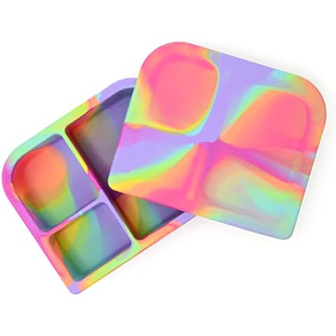 PrimaStella Unbreakable Silicone Lunch Box for Kids and Adults - Leak Proof Divided Bento Box (Rainbow Swirl) Cover