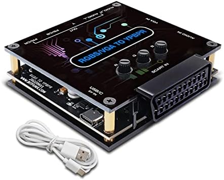 Set of RGBS VGA SCART to YPBPR Component Converter 3.5 x 3.5 x 1.4 Inches Video Adapter Fast Conversion of Game Consoles, with Type-c Data Cable and Package of Kraft Paper Box