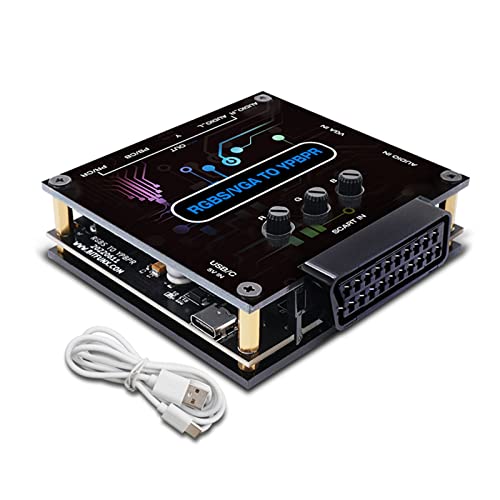 Set of RGBS VGA SCART to YPBPR Component Converter 3.5 x 3.5 x 1.4 Inches Video Adapter Fast Conversion of Game Consoles, with Type-c Data Cable and Package of Kraft Paper Box