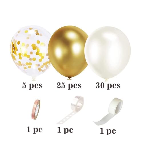 Image of Golden Chrome White & Gold Confetti Balloon Garland Arch Kit 63 Pcs for Birthday Decoration Anniversary Engagement Wedding Baby Shower || AR Giftzadda