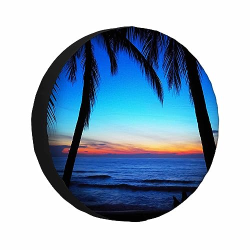 MIYASANG Blue Sunset Beach Spare Tire Cover Tropical Tree Beatiful Island Sunrise Outdoor Hawaii Weatherproof Universal Wheel Protectors Camper Tire Covers for Trailer Rv Travel(17 inch)