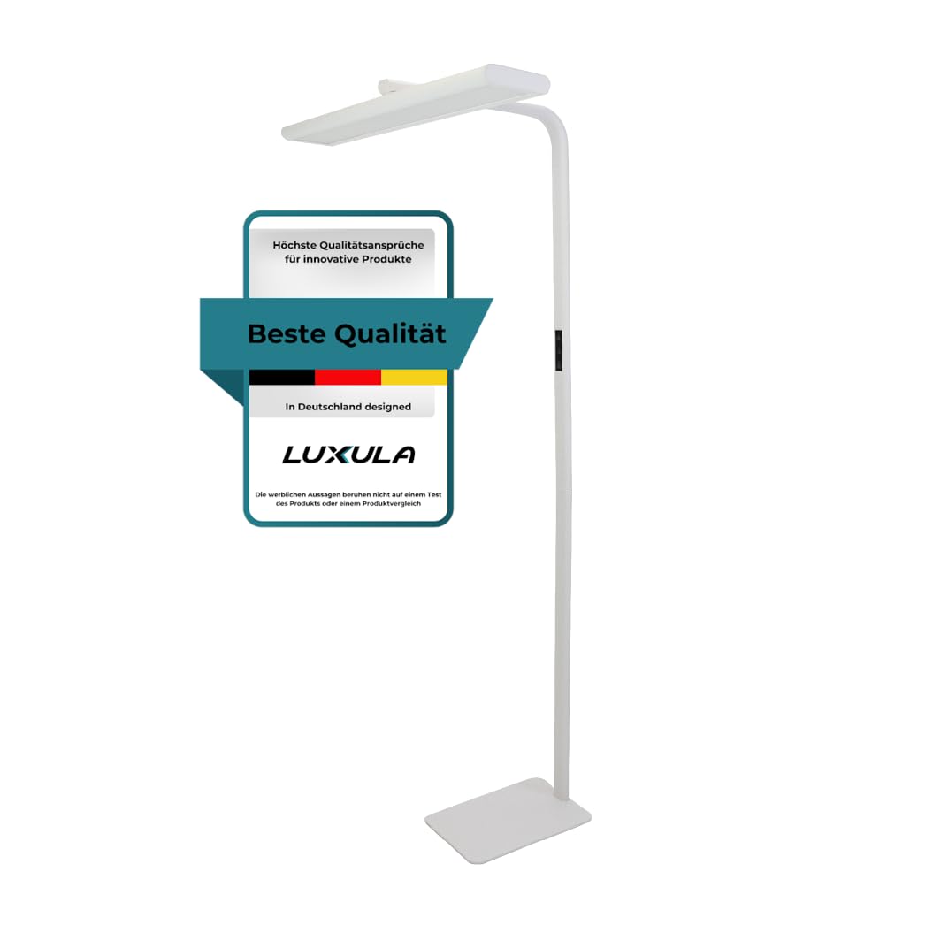 LUXULA LED Büro-Stehleuchte dimmbar, 60 W 3500 lm, 4000K Neutralweiß, Up/Downlight, UGR<16, CRI98, Touchbedienung, blendfreies Licht, Monitor, Büro, Arbeitszimmer, Homeoffice, modernes Design, Weiß