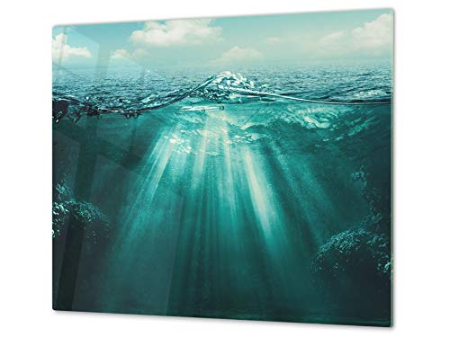 Planche de cuisine en VERRE trempé – Planche à découper en verre – Couvre-plaques de cuisson – UNE PIÈCE (60x52 cm) ou DEUX PIÈCES (30x52 cm chacune);D02 Série Eau: Eau 20