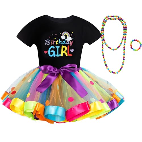 JOINSI Girls Rainbow Tutu Ballet Skirt with Birthday Girl Shirt Necklace & Bracelet