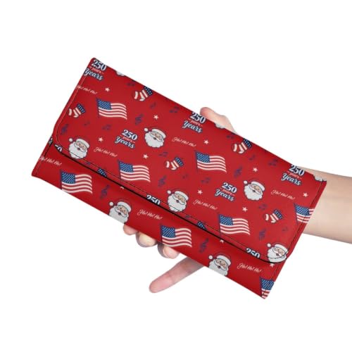 Image of AFPANQZ Womens Wallet Leather Trifold Ladies Purse long Clutch Credit Card | Santa Claus 250th Print RFID Blocking Large Capacity Shopping Outdoor Vintage Phone Holder Pockets