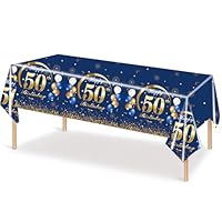 Tovaglia Compleanno 30 Anni - 137x274cm Blu E Oro, Impermeabile E Riutilizzabile - Foto 2