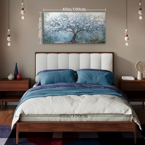Hyidecorart Canvas Wall Art For Living Room Large, 20"X40" Blue Tree Of Life Pictures Prints, Blooming Tree Bedroom Decor Aesthetic, Modern Wall Decorations For Office Bathroom Hallway Dining Room - 6